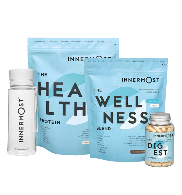 Protein powder, coffee blend, and digestive supplement by INNERMOST.