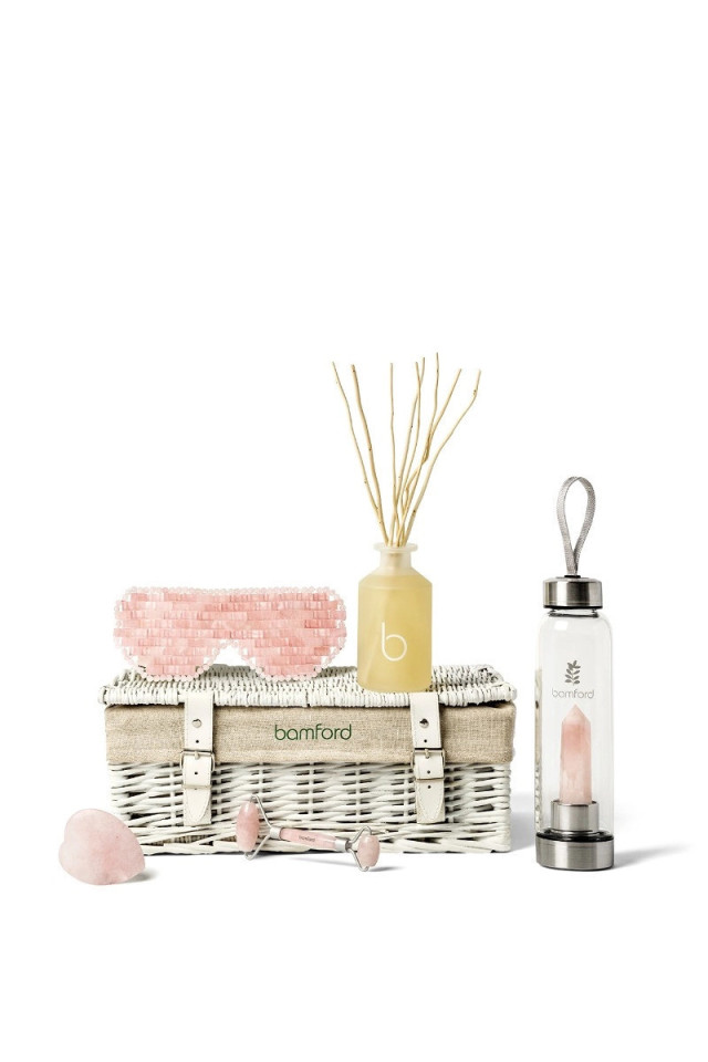 A white wicker basket labeled