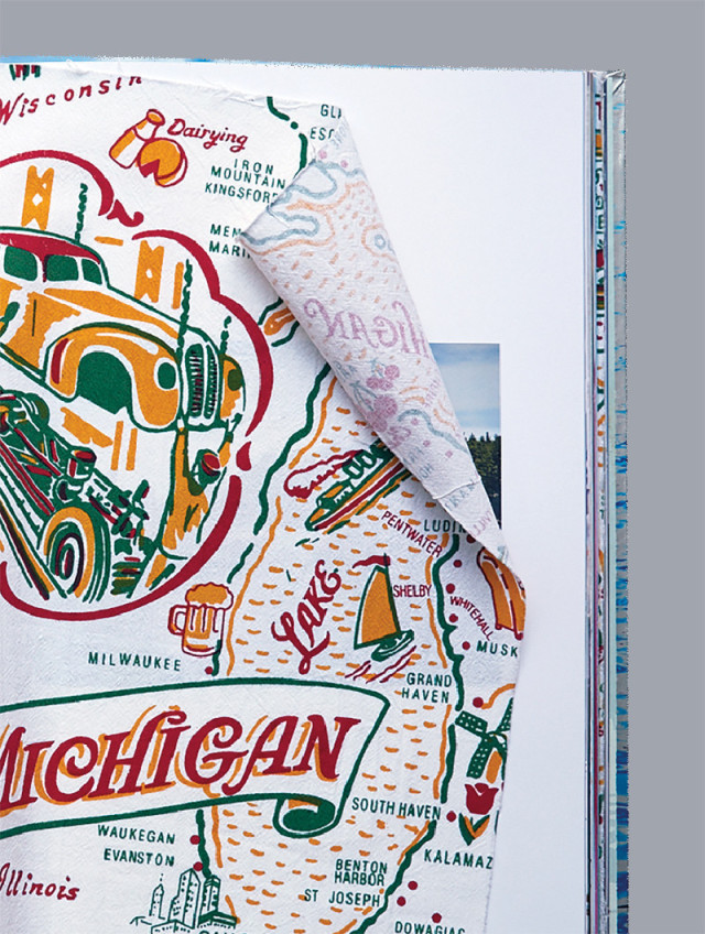 Michigan tea towel as a bookmark