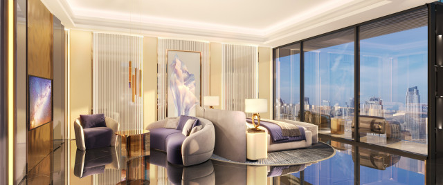 Luxury penthouse suite with a view.