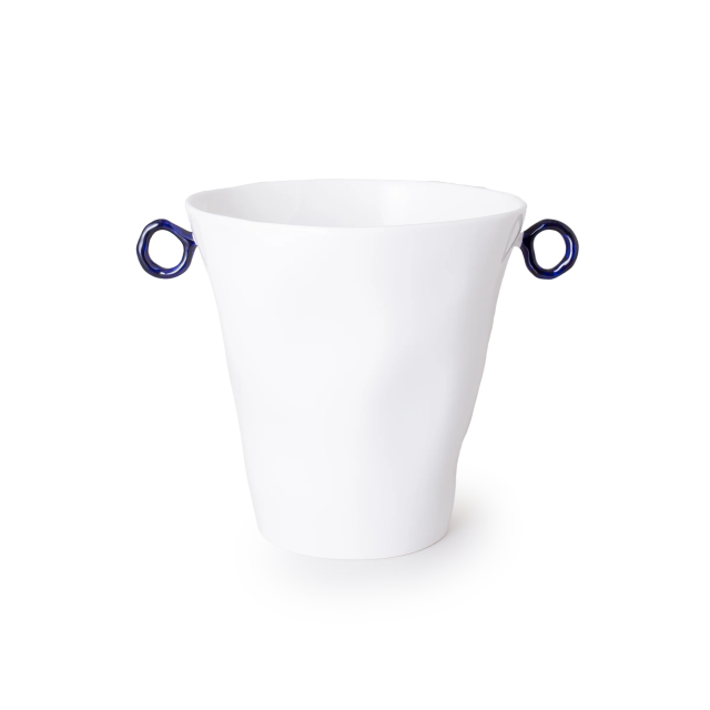 White cup with blue handles