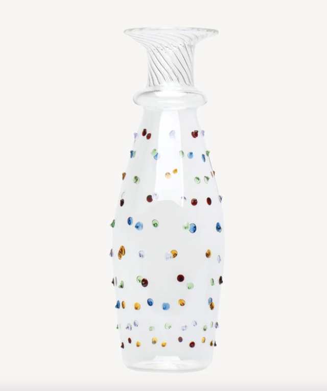Colorful glass studded vase.