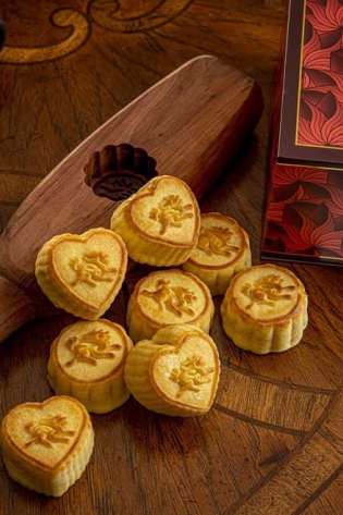 Spring moon limited edition mini heart shaped egg custard mooncakes.
