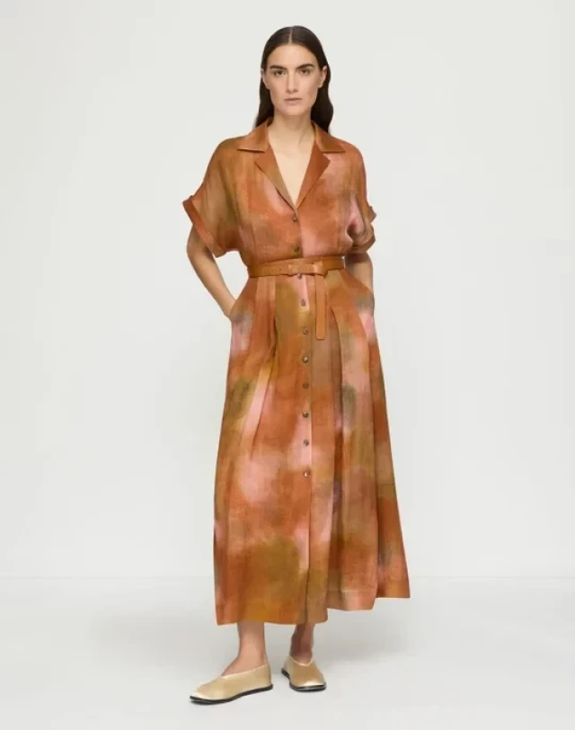 Tie-dye maxi shirt dress.