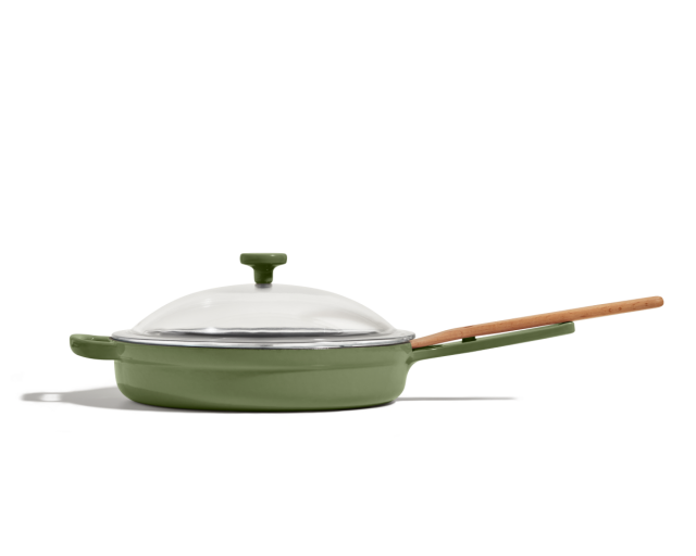Green enameled cast iron pan