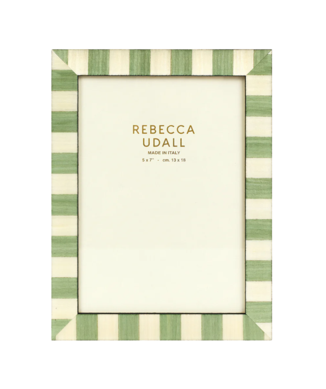 Green striped picture frame.