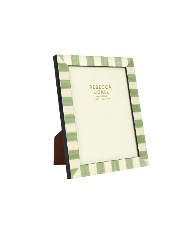 Green striped picture frame.