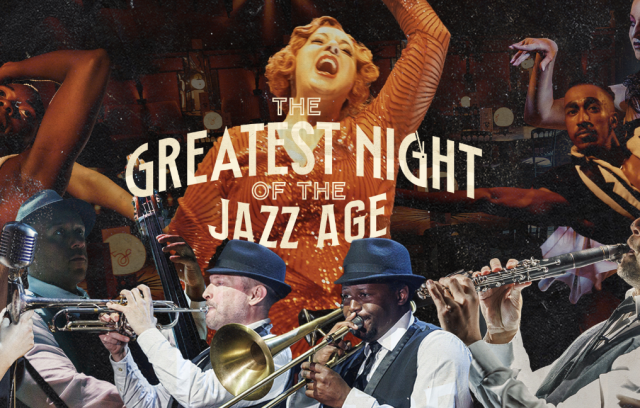 Jazz band with a singer in a dimly lit club.