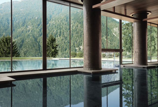 The indoor/outdoor heated pool 