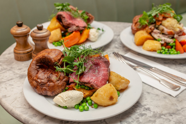 Roast beef and Yorkshire pudding served.
