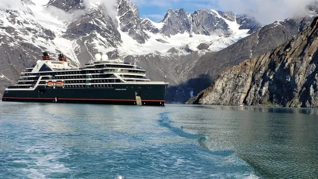 Cruise ship in Alaskan fjord.